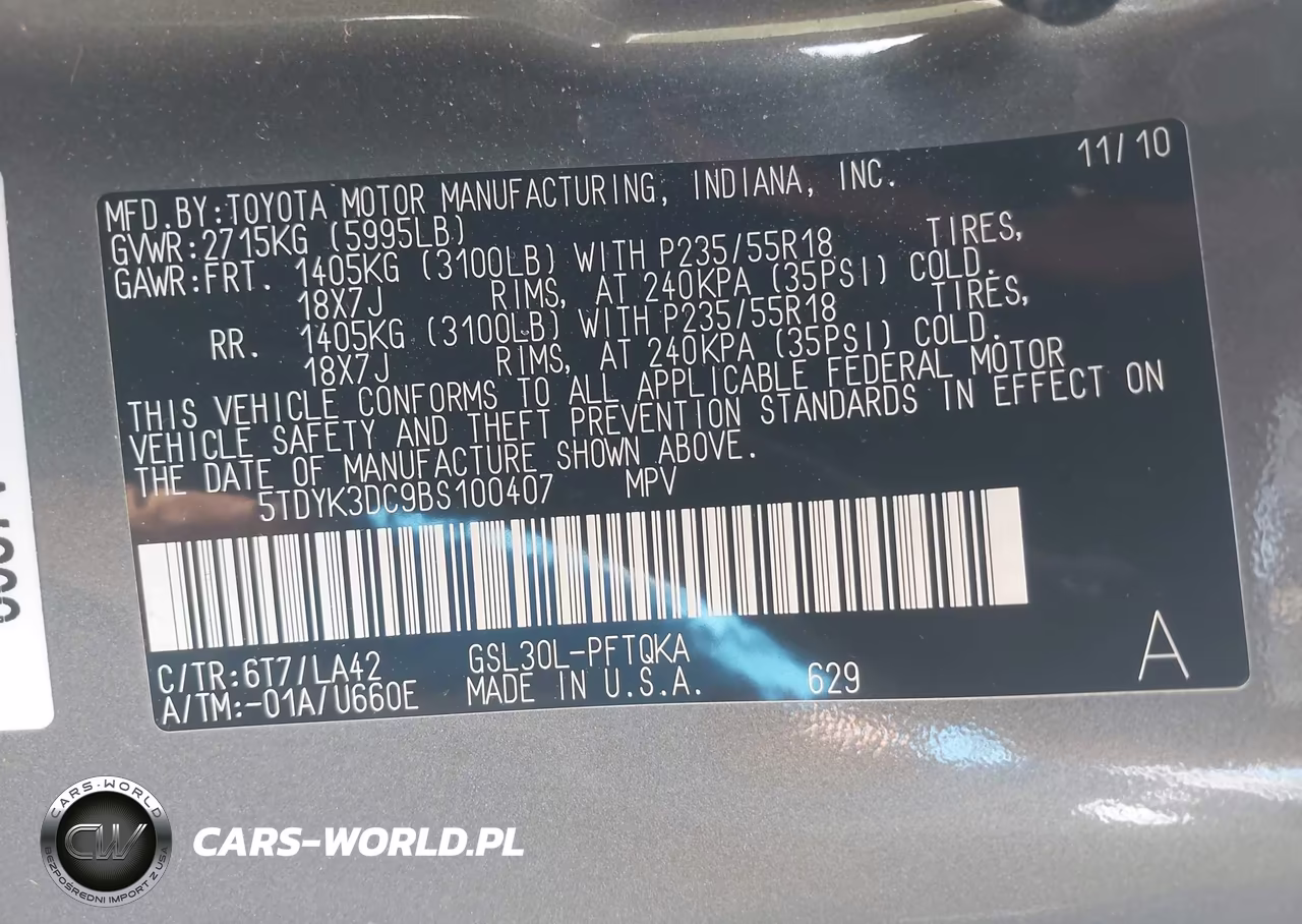 2011 Toyota Sienna Limited V6 VIN:5TDYK3DC9BS100407 - 9