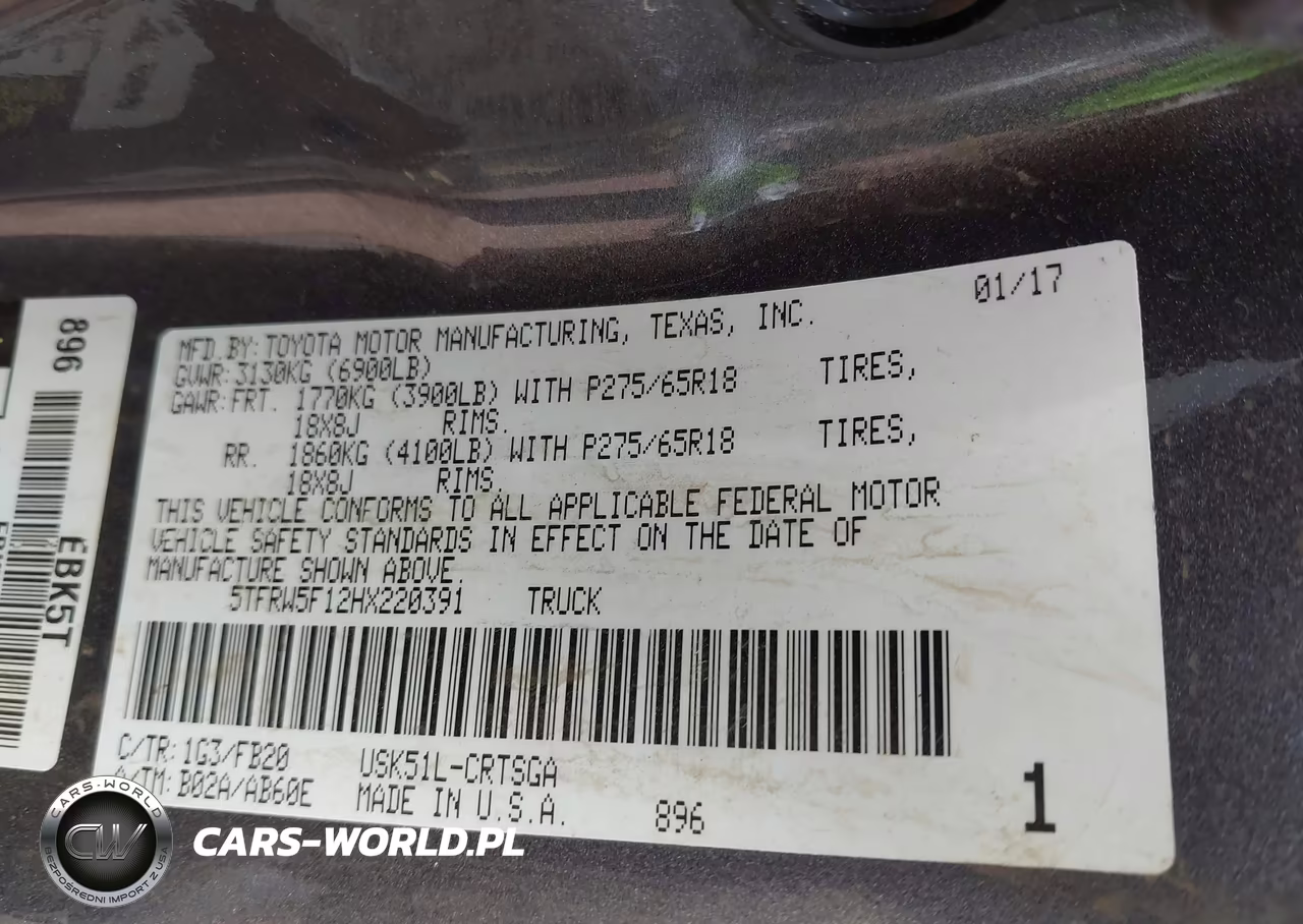 2017 Toyota Tundra Sr5 5.7L V8 VIN:5TFRW5F12HX220391 - 9