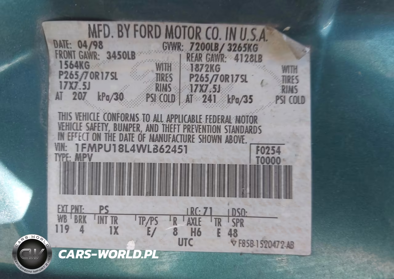 1998 Ford Expedition Eddie Bauer-Xlt VIN:1FMPU18L4WLB62451 - 9
