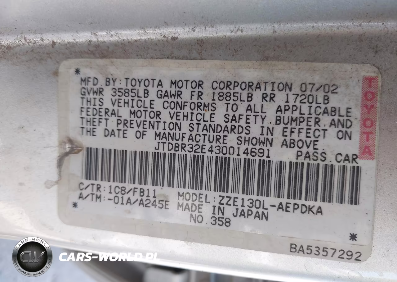 2003 Toyota Corolla Ce VIN:JTDBR32E430014691 - 9