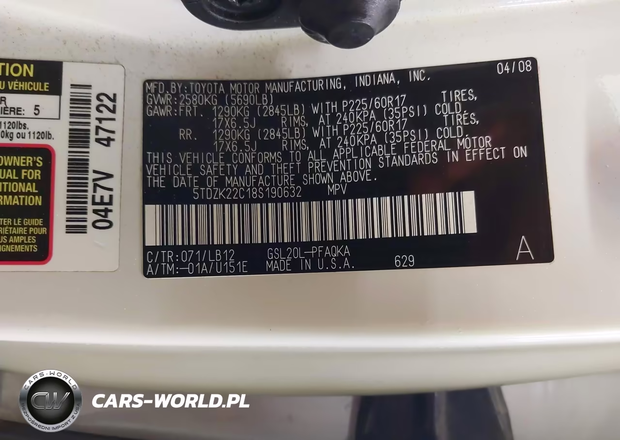2008 Toyota Sienna Xle VIN:5TDZK22C18S190632 - 9