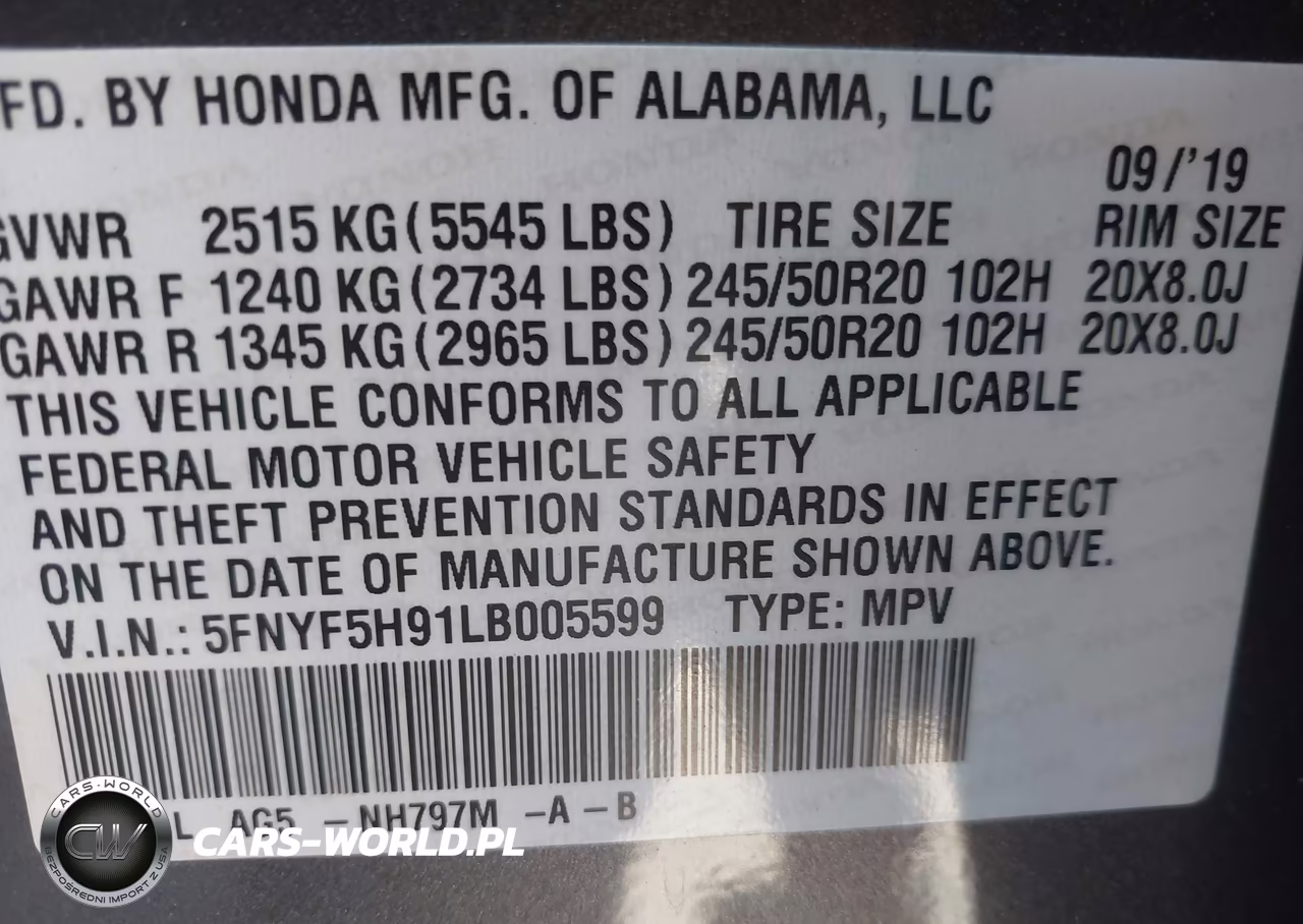 2020 Honda Pilot 2Wd Touring 8 Passenger VIN:5FNYF5H91LB005599 - 9