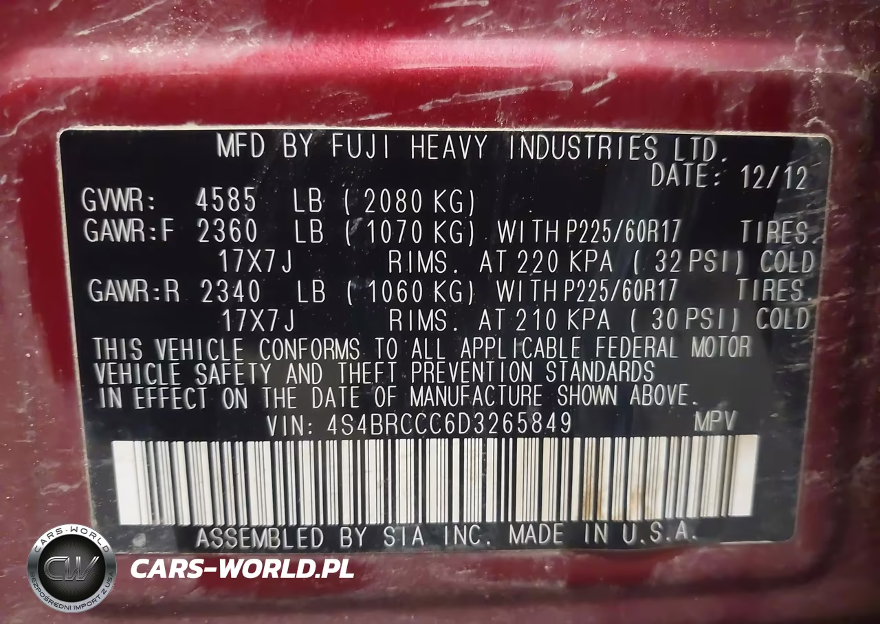 2013 Subaru Outback 2.5I Premium VIN:4S4BRCCC6D3265849 - 9