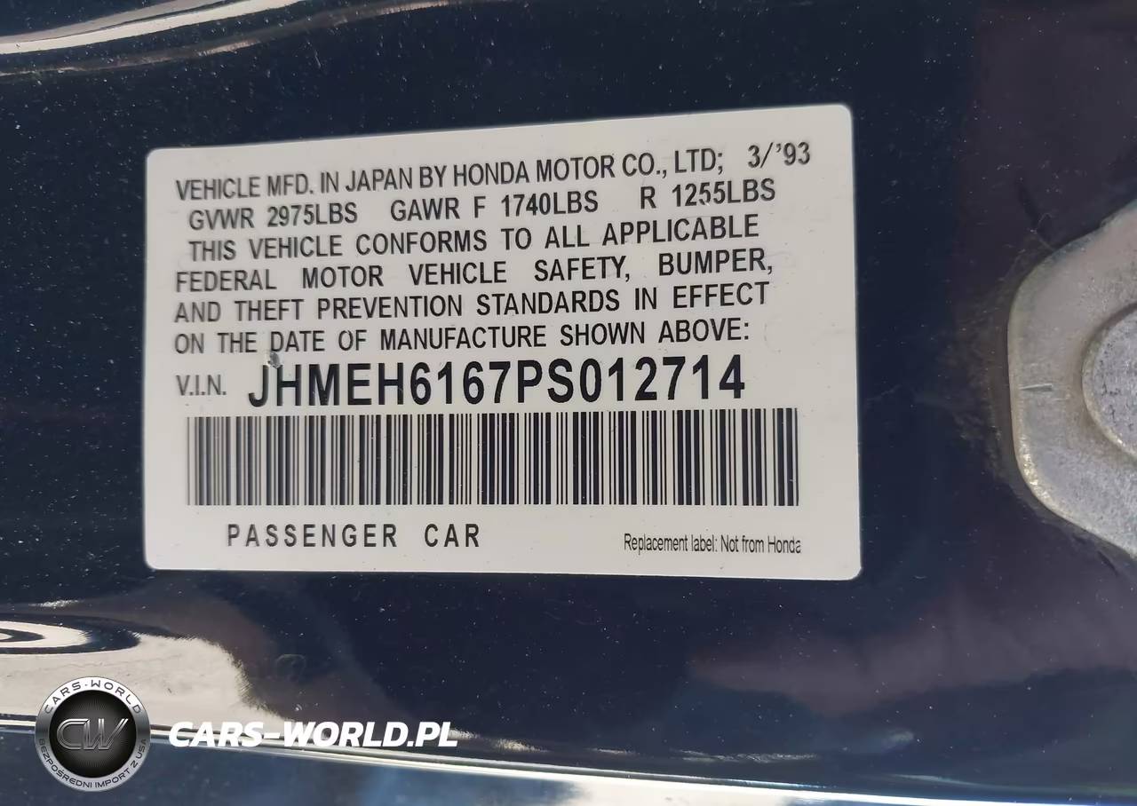 1993 Honda Civic Del Sol Si VIN:JHMEH6167PS012714 - 9
