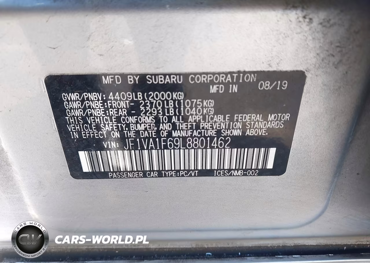 2020 Subaru Wrx Premium VIN:JF1VA1F69L8801462 - 9