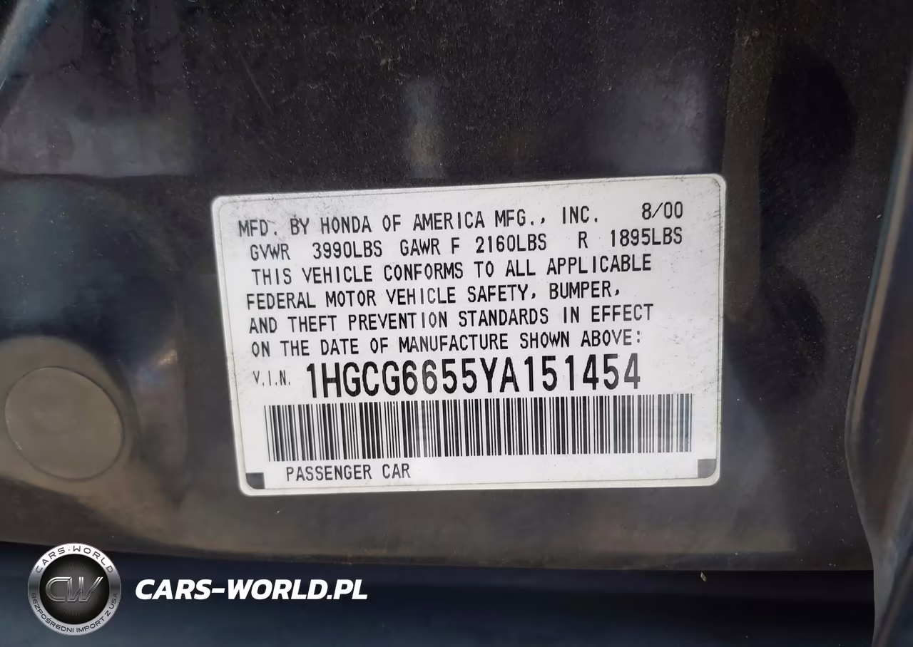 2000 Honda Accord 2.3 Lx VIN:1HGCG6655YA151454 - 9