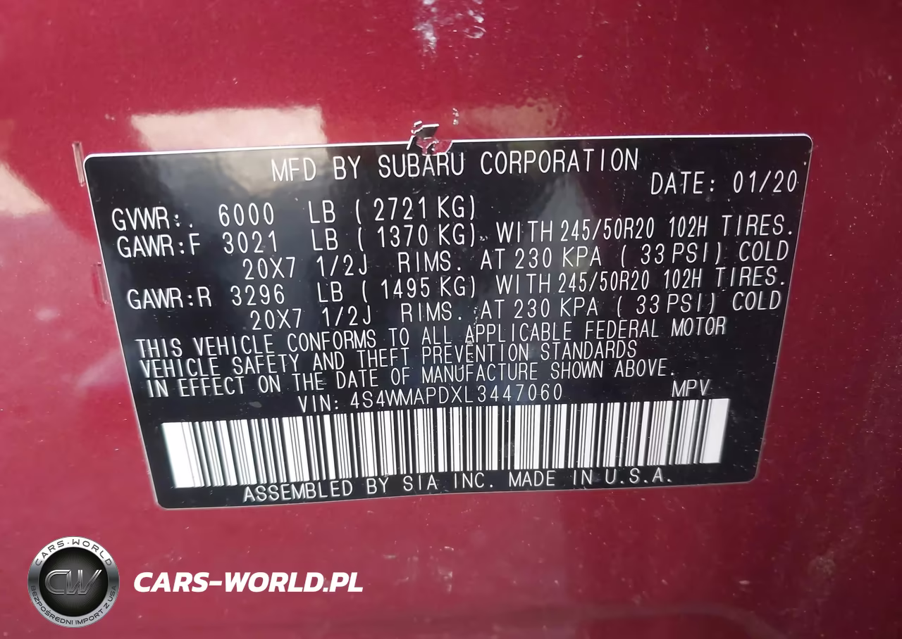 2020 Subaru Ascent Limited VIN:4S4WMAPDXL3447060 - 9