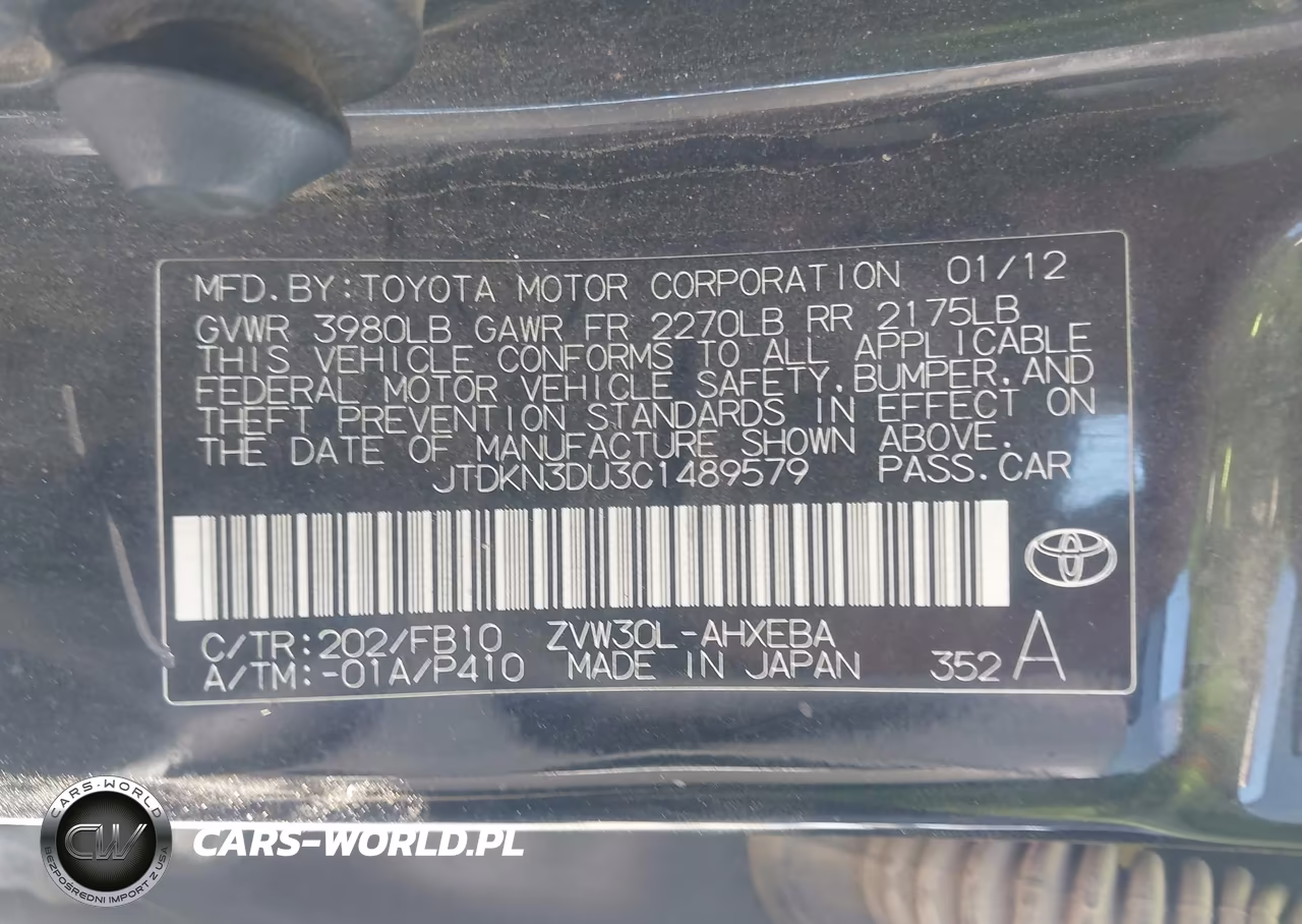 2012 Toyota Prius Two VIN:JTDKN3DU3C1489579 - 9