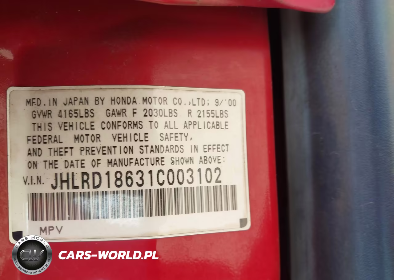 2001 Honda Cr-V Ex VIN:JHLRD18631C003102 - 8