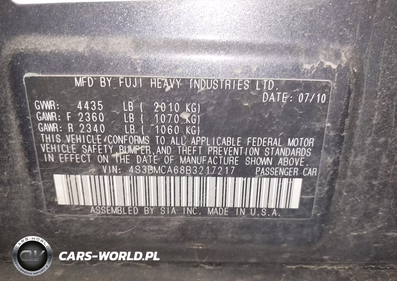 2011 Subaru Legacy 2.5I VIN:4S3BMCA68B3217217 - 9