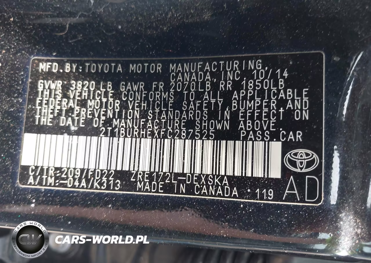 2015 Toyota Corolla S Plus VIN:2T1BURHEXFC287525 - 9