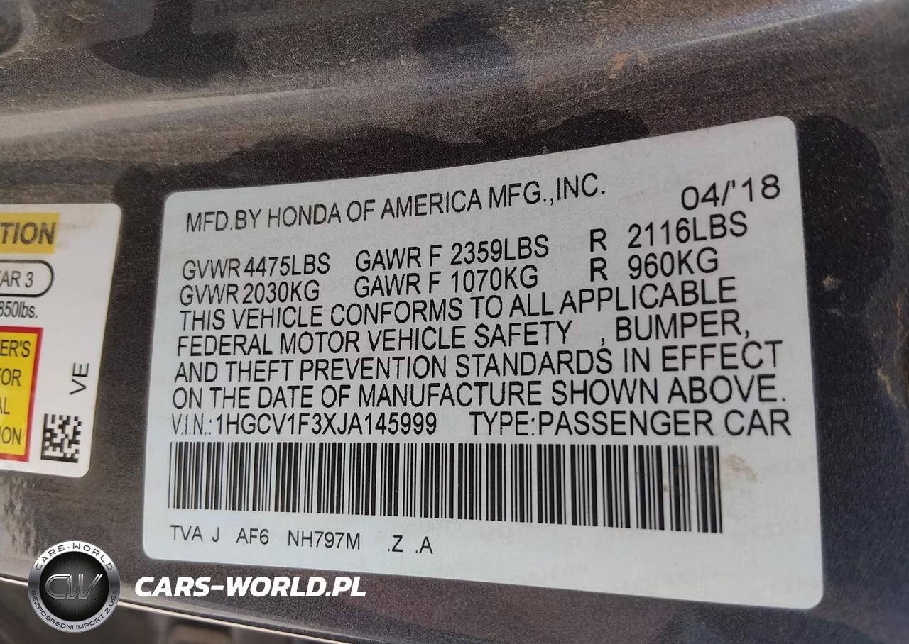 2018 Honda Accord Sport VIN:1HGCV1F3XJA145999 - 9