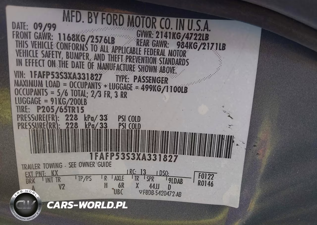 1999 Ford Taurus Se-Se-Ne VIN:1FAFP53S3XA331827 - 9