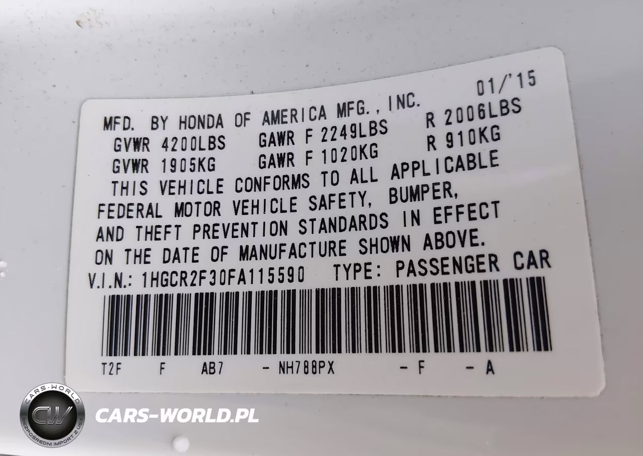 2015 Honda Accord Lx VIN:1HGCR2F30FA115590 - 9