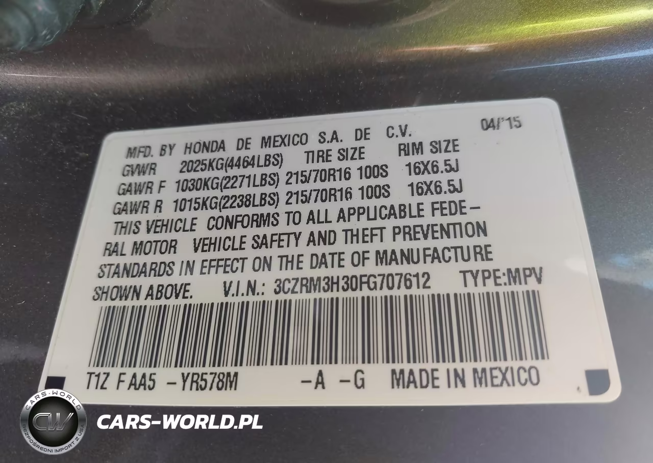 2015 Honda Cr-V Lx VIN:3CZRM3H30FG707612 - 9