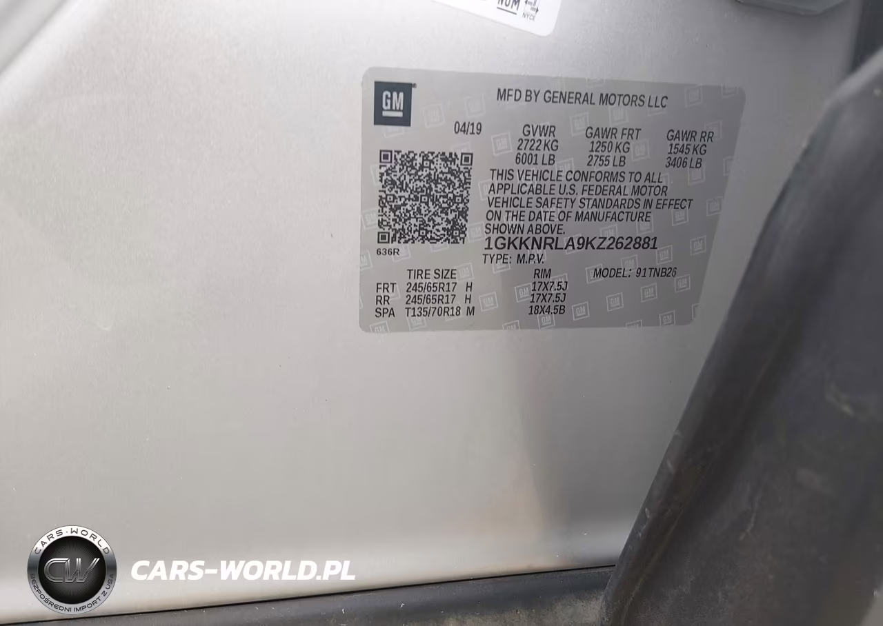 2019 GMC Acadia Sle-1 VIN:1GKKNRLA9KZ262881 - 9
