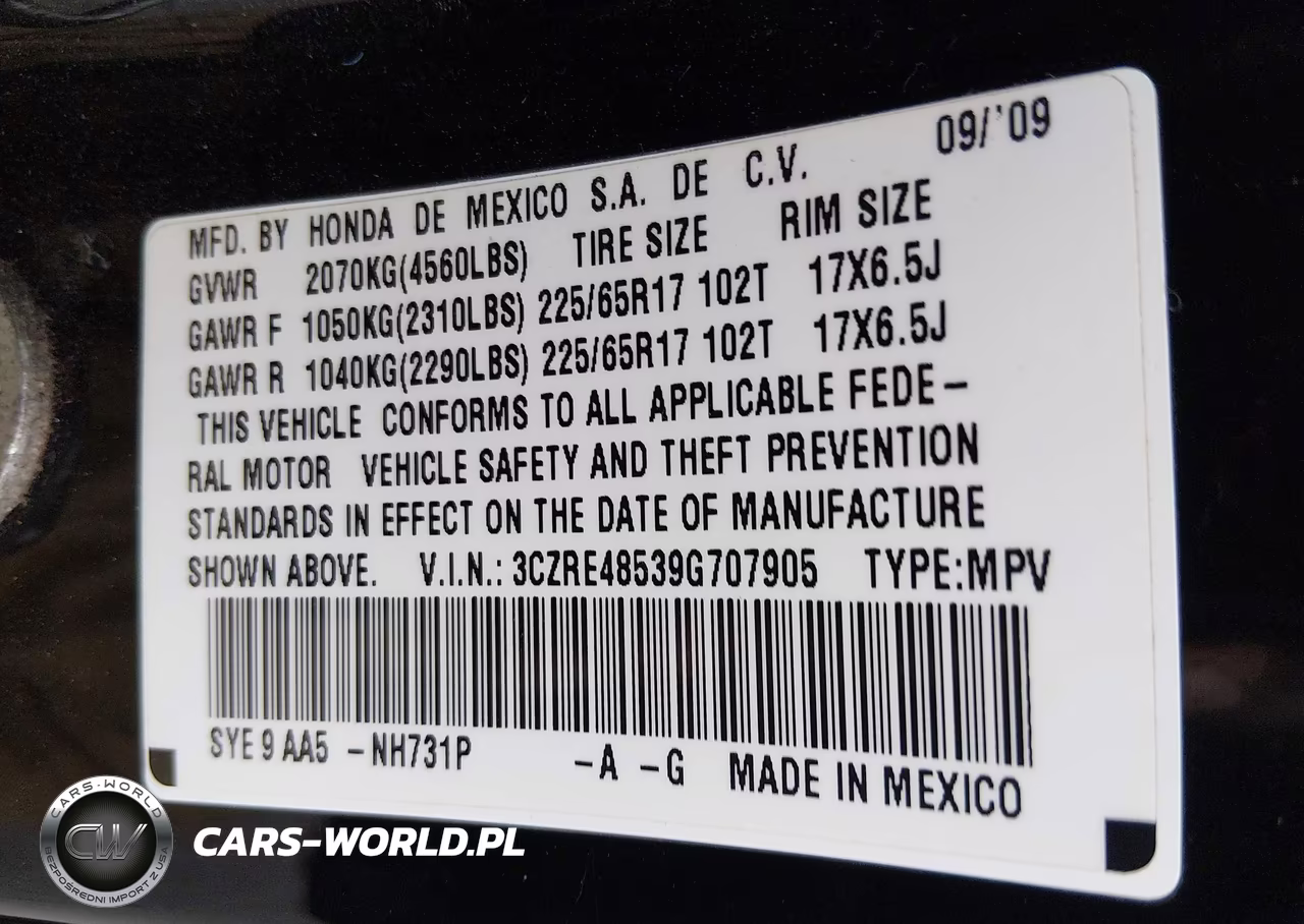 2009 Honda Cr-V Ex VIN:3CZRE48539G707905 - 9