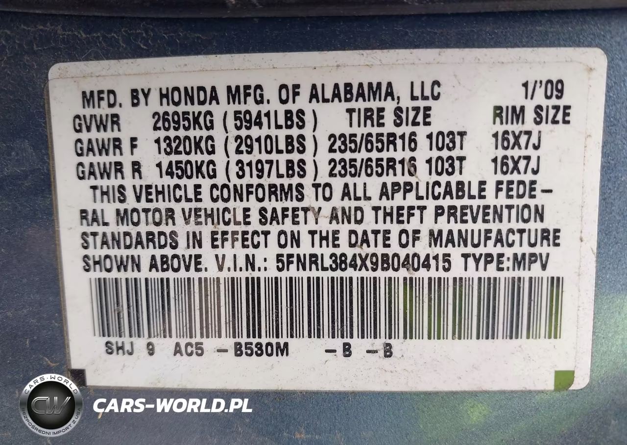 2009 Honda Odyssey Ex VIN:5FNRL384X9B040415 - 9