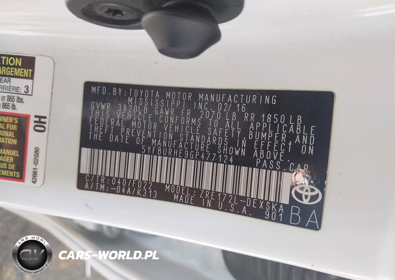 2016 Toyota Corolla S Plus VIN:5YFBURHE9GP477124 - 9