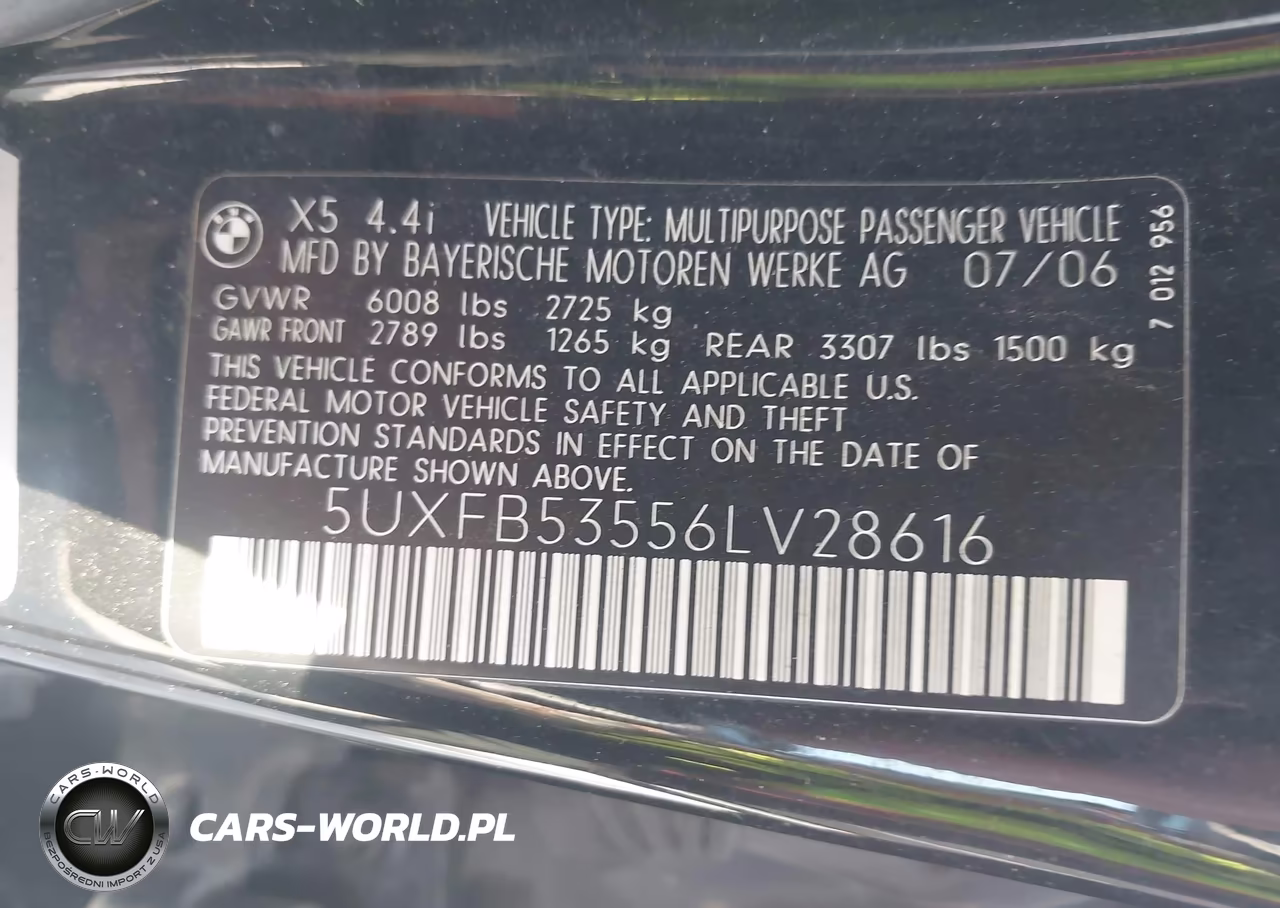 2006 BMW X5 4.4I VIN:5UXFB53556LV28616 - 9