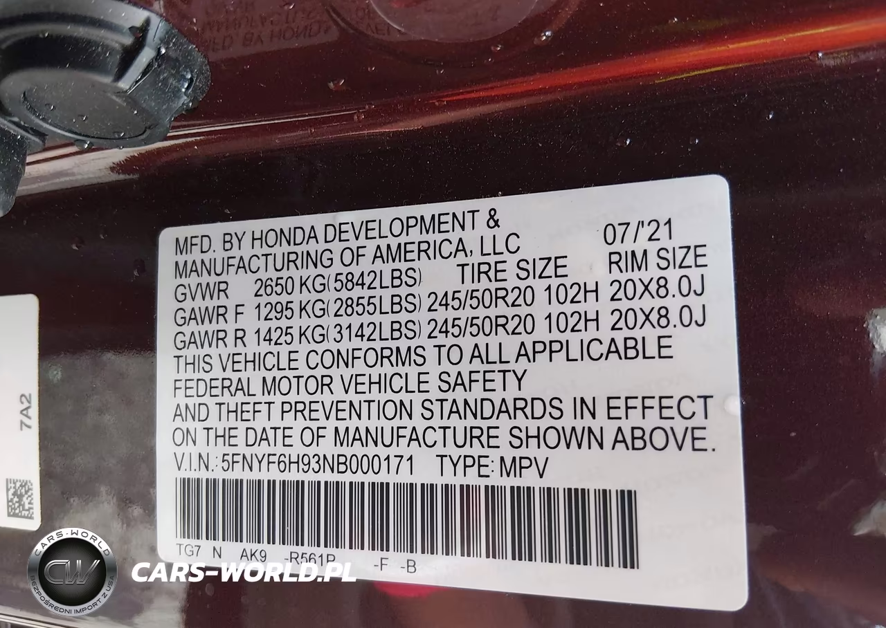 2022 Honda Pilot Awd Touring 8 Passenger VIN:5FNYF6H93NB000171 - 9