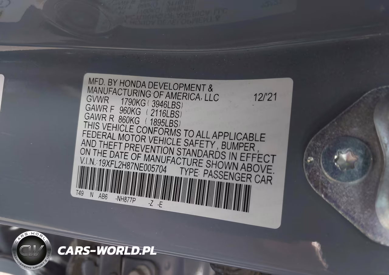 2022 Honda Civic Sport VIN:19XFL2H87NE005704 - 9
