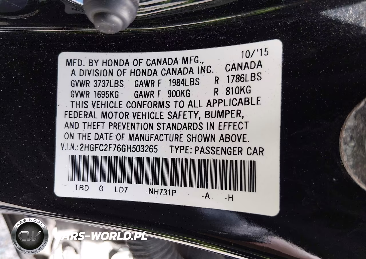 2016 Honda Civic Ex VIN:2HGFC2F76GH503265 - 9