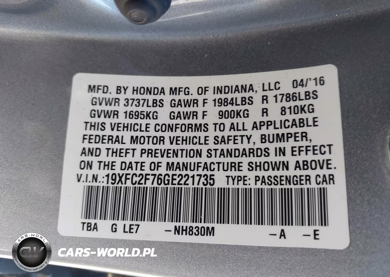 2016 Honda Civic Ex VIN:19XFC2F76GE221735 - 9