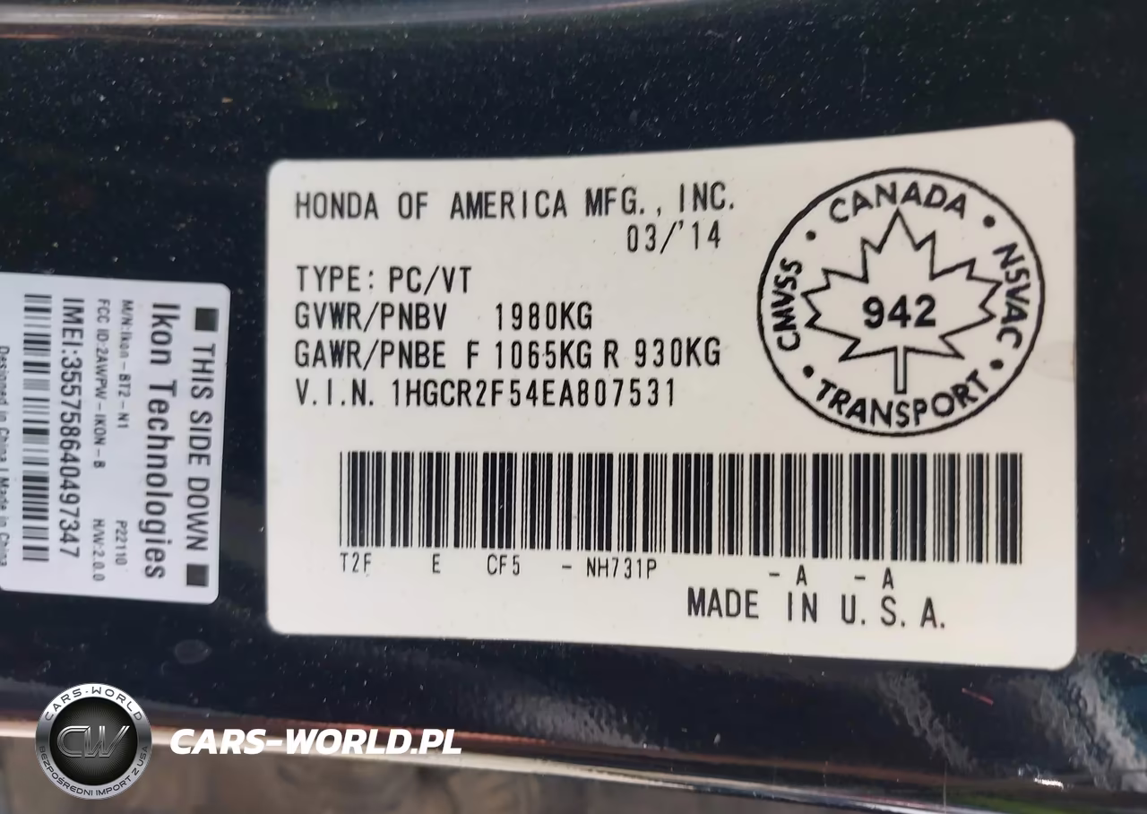 2014 Honda Accord Sport VIN:1HGCR2F54EA807531 - 9
