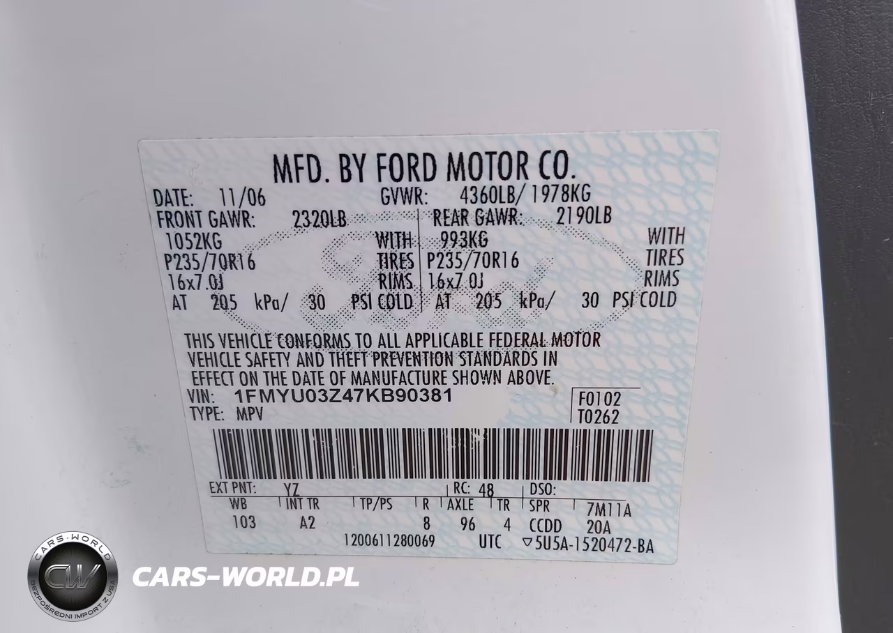2007 Ford Escape Xlt VIN:1FMYU03Z47KB90381 - 9