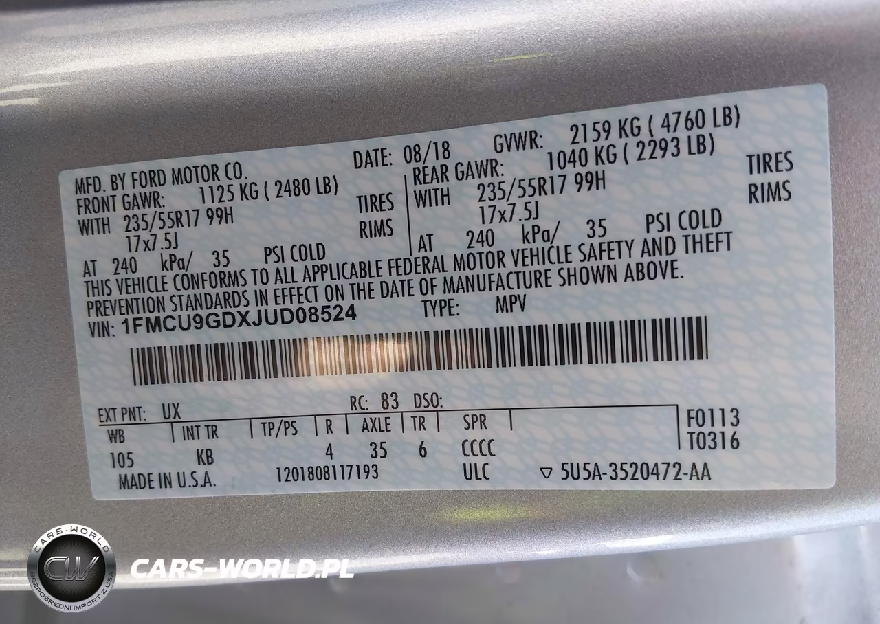 2018 Ford Escape Se VIN:1FMCU9GDXJUD08524 - 9