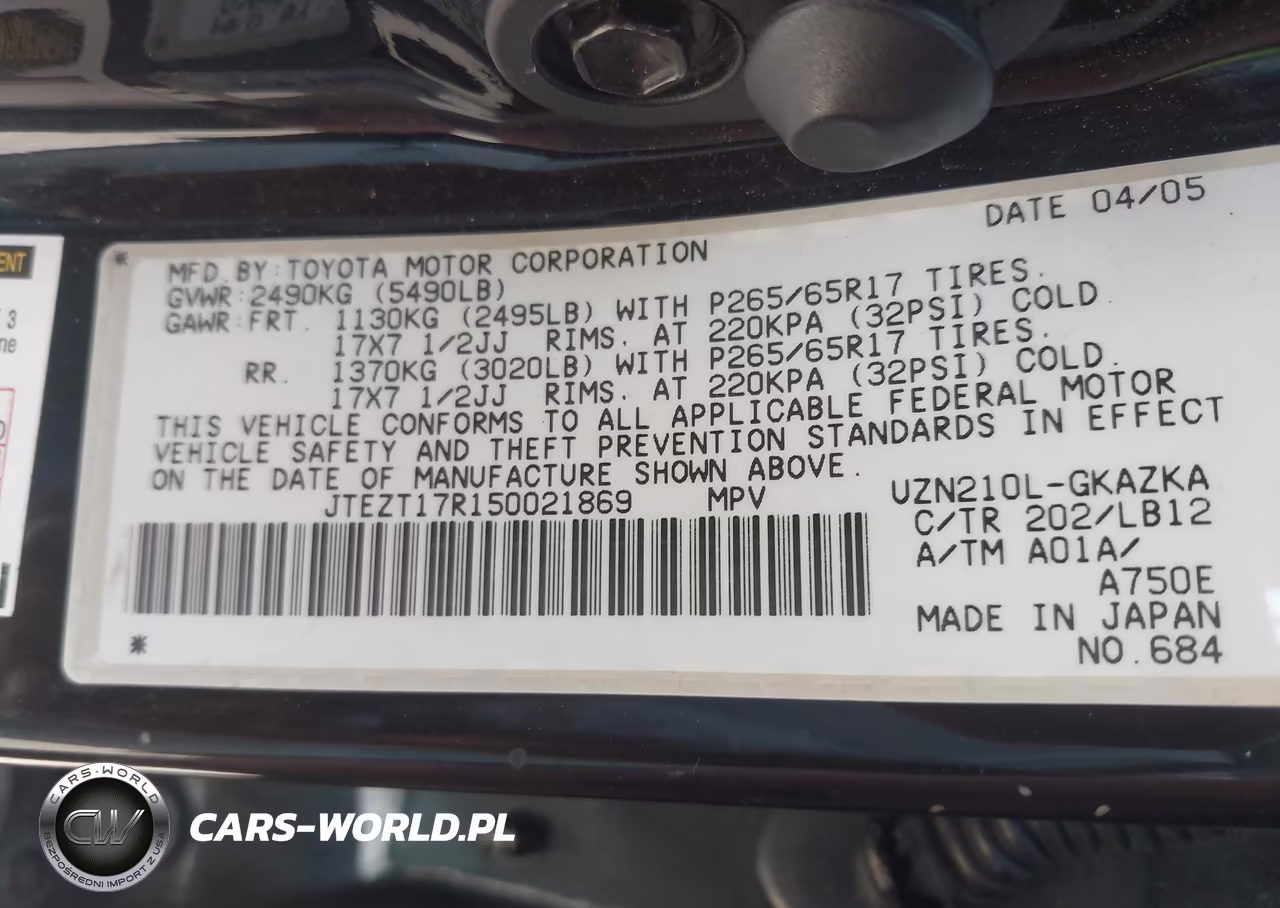 2005 Toyota 4Runner Limited V8 VIN:JTEZT17R150021869 - 9