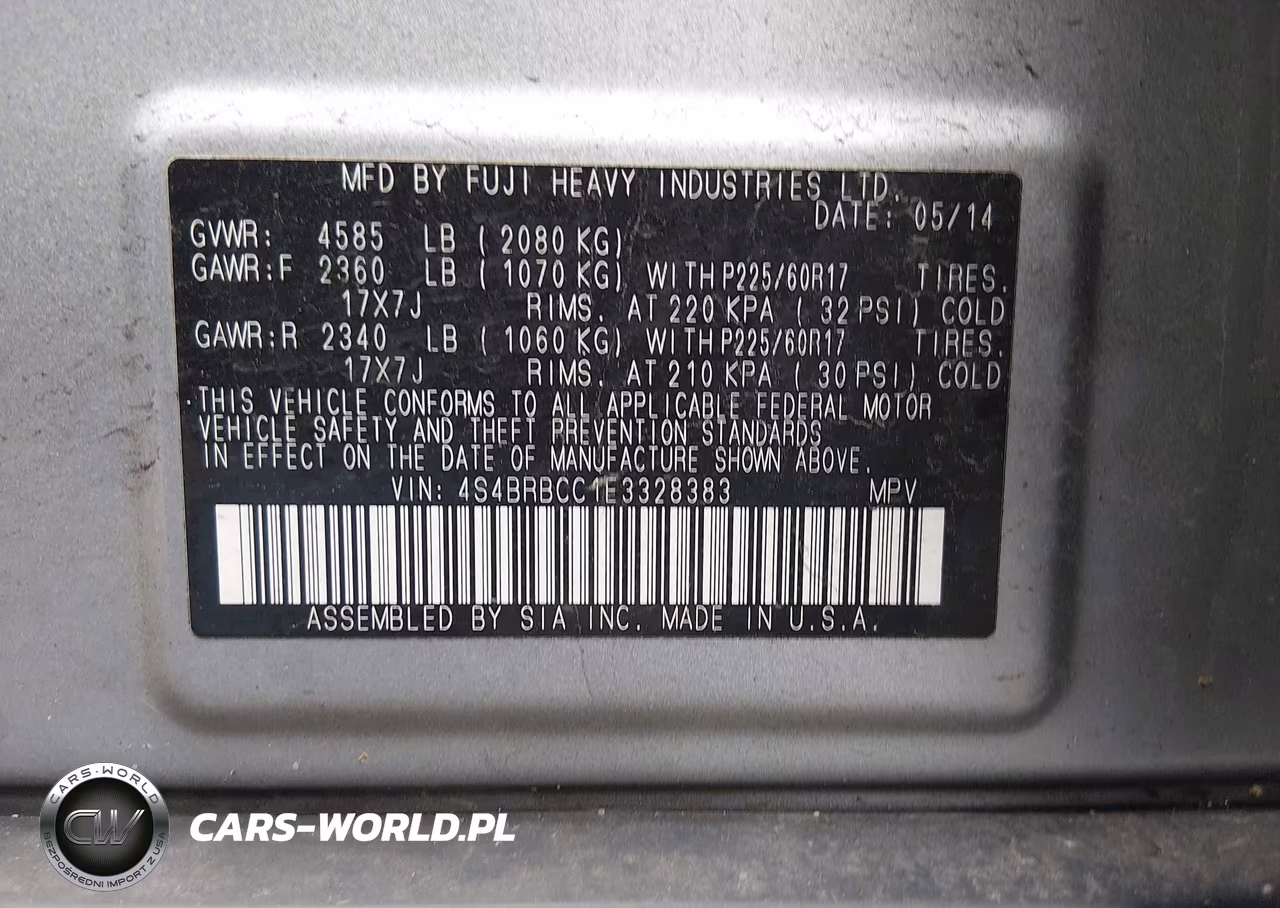 2014 Subaru Outback 2.5I Premium VIN:4S4BRBCC1E3328383 - 9