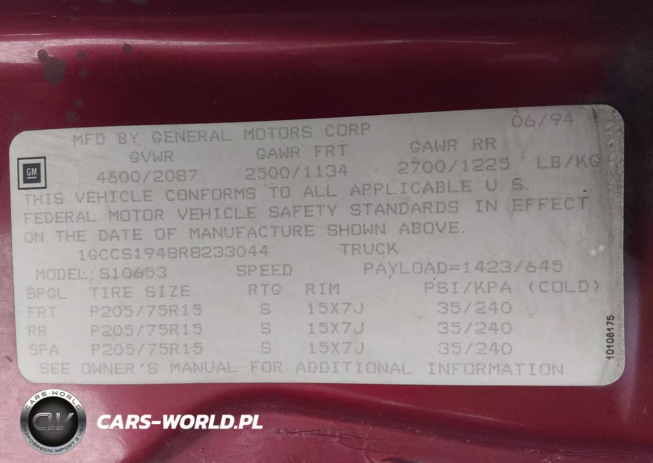 1994 Chevrolet S Truck S10 VIN:1GCCS1948R8233044 - 9