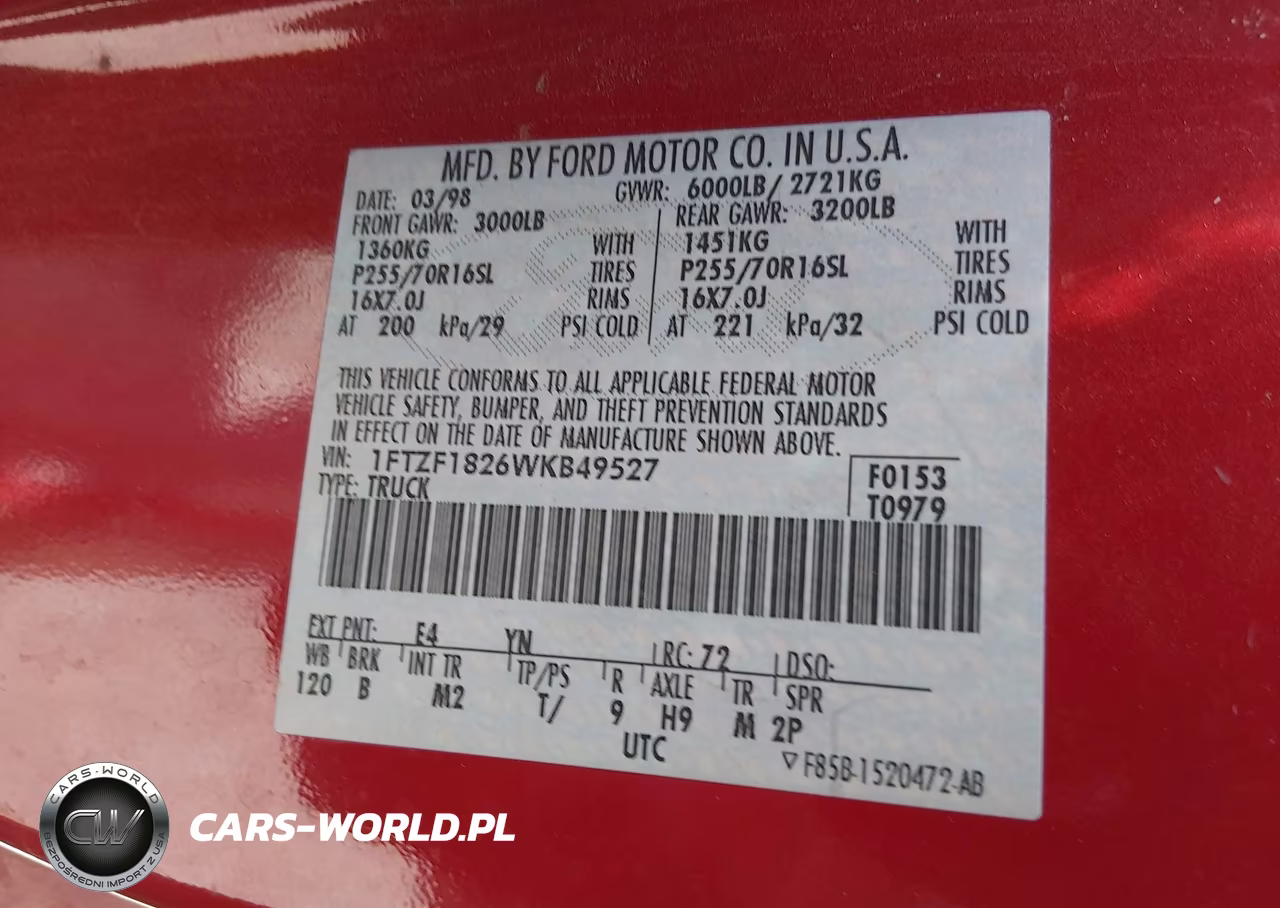 1998 Ford F-150 Standard-Xl-Xlt VIN:1FTZF1826WKB49527 - 9