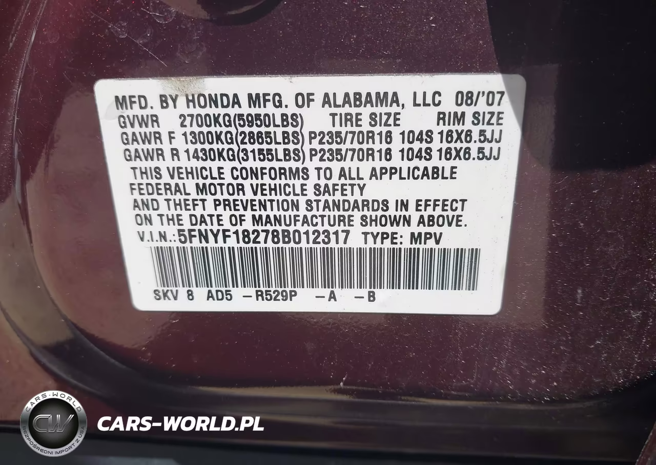 2008 Honda Pilot Vp VIN:5FNYF18278B012317 - 9