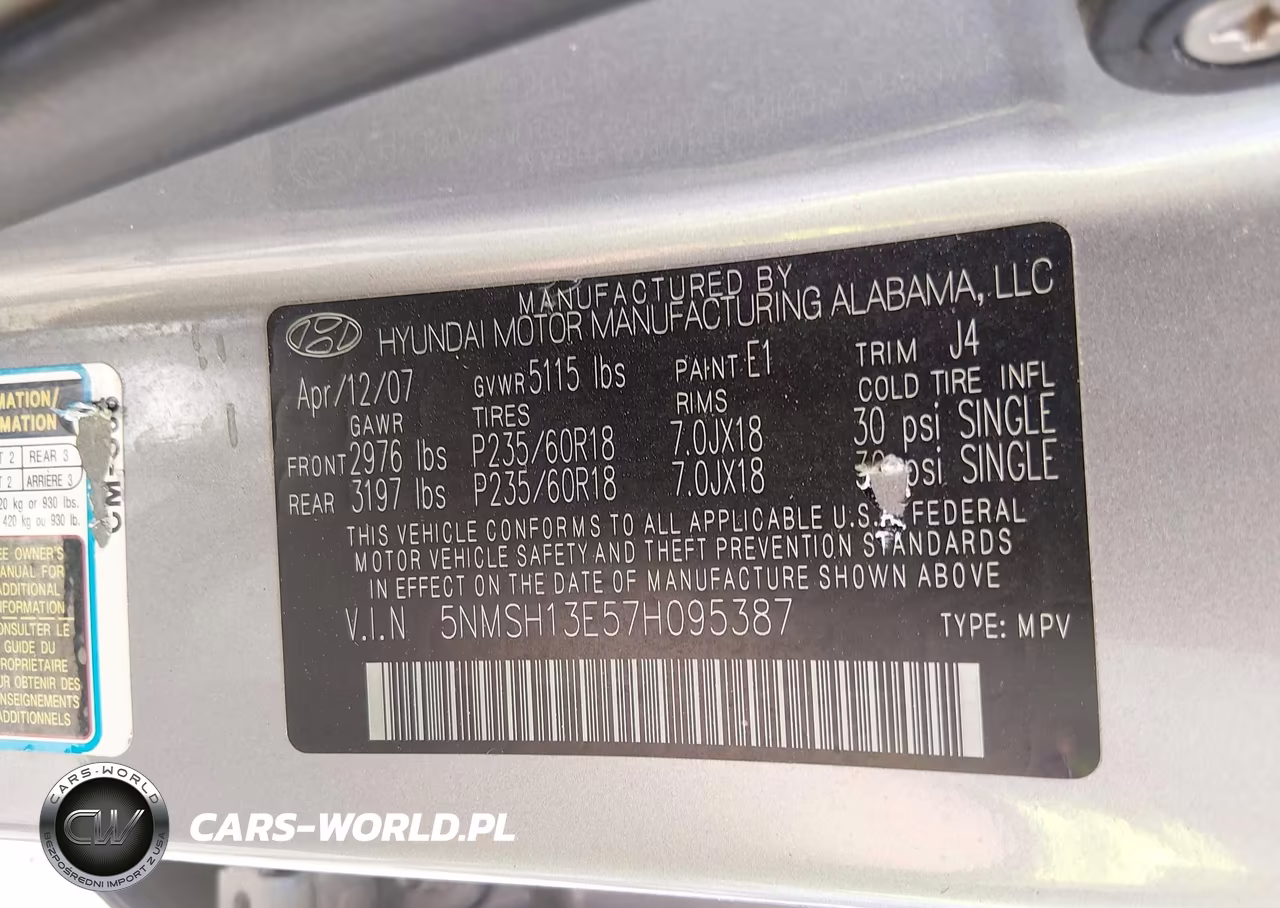 2007 Hyundai Santa Fe Limited-Se VIN:5NMSH13E57H095387 - 9