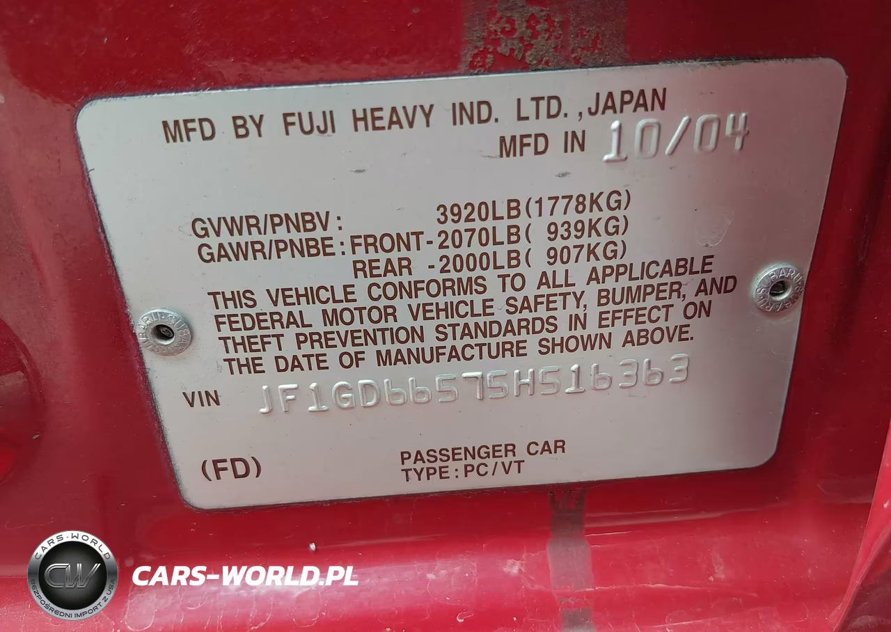 2005 Subaru Impreza 2.5Rs VIN:JF1GD66575H516363 - 9