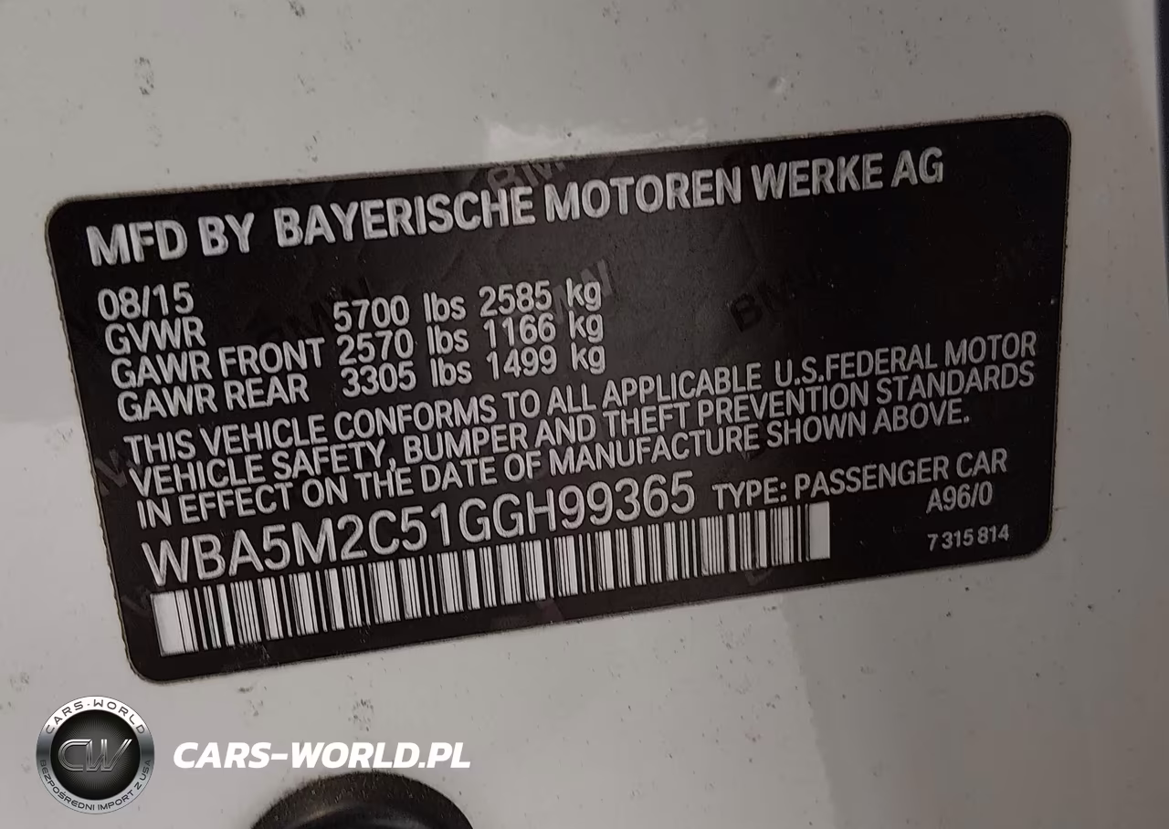 2016 BMW 535I Gran Turismo VIN:WBA5M2C51GGH99365 - 9
