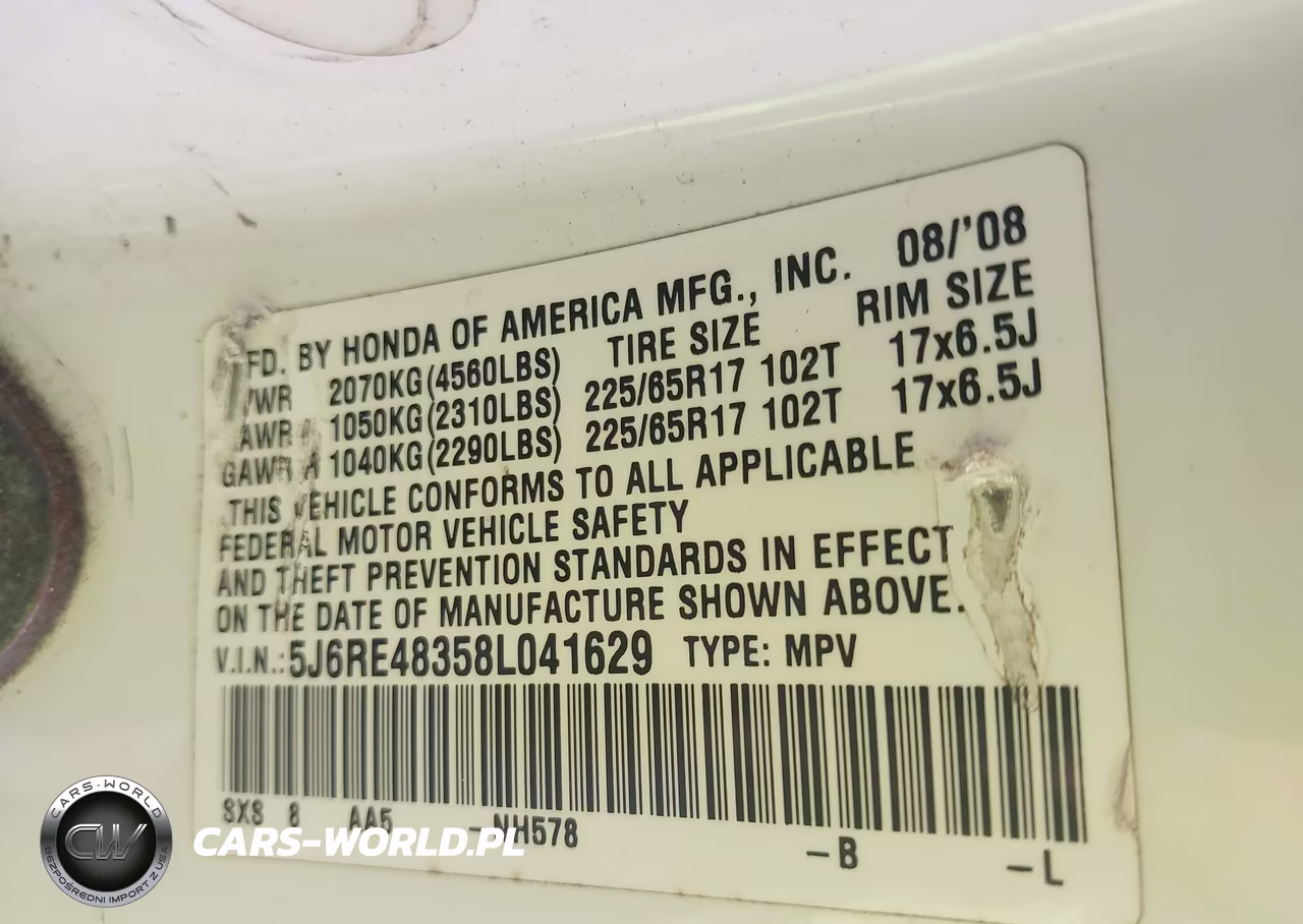 2008 Honda Cr-V Lx VIN:5J6RE48358L041629 - 9