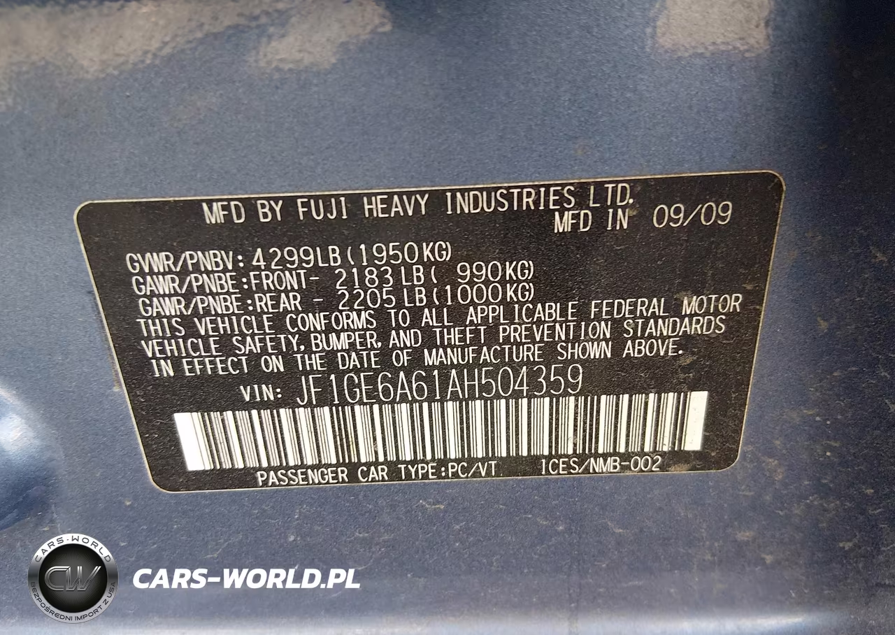 2010 Subaru Impreza 2.5I VIN:JF1GE6A61AH504359 - 9