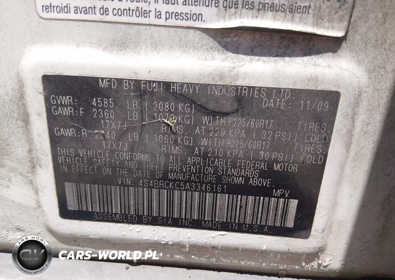 2010 Subaru Outback 2.5I Limited VIN:4S4BRCKC5A3346161 - 9
