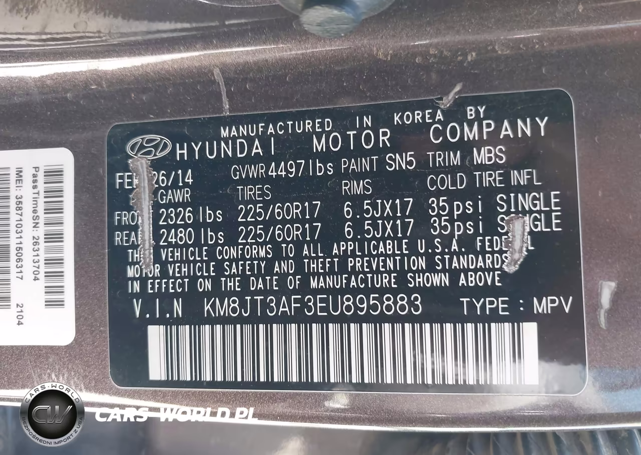 2014 Hyundai Tucson Gls VIN:KM8JT3AF3EU895883 - 9