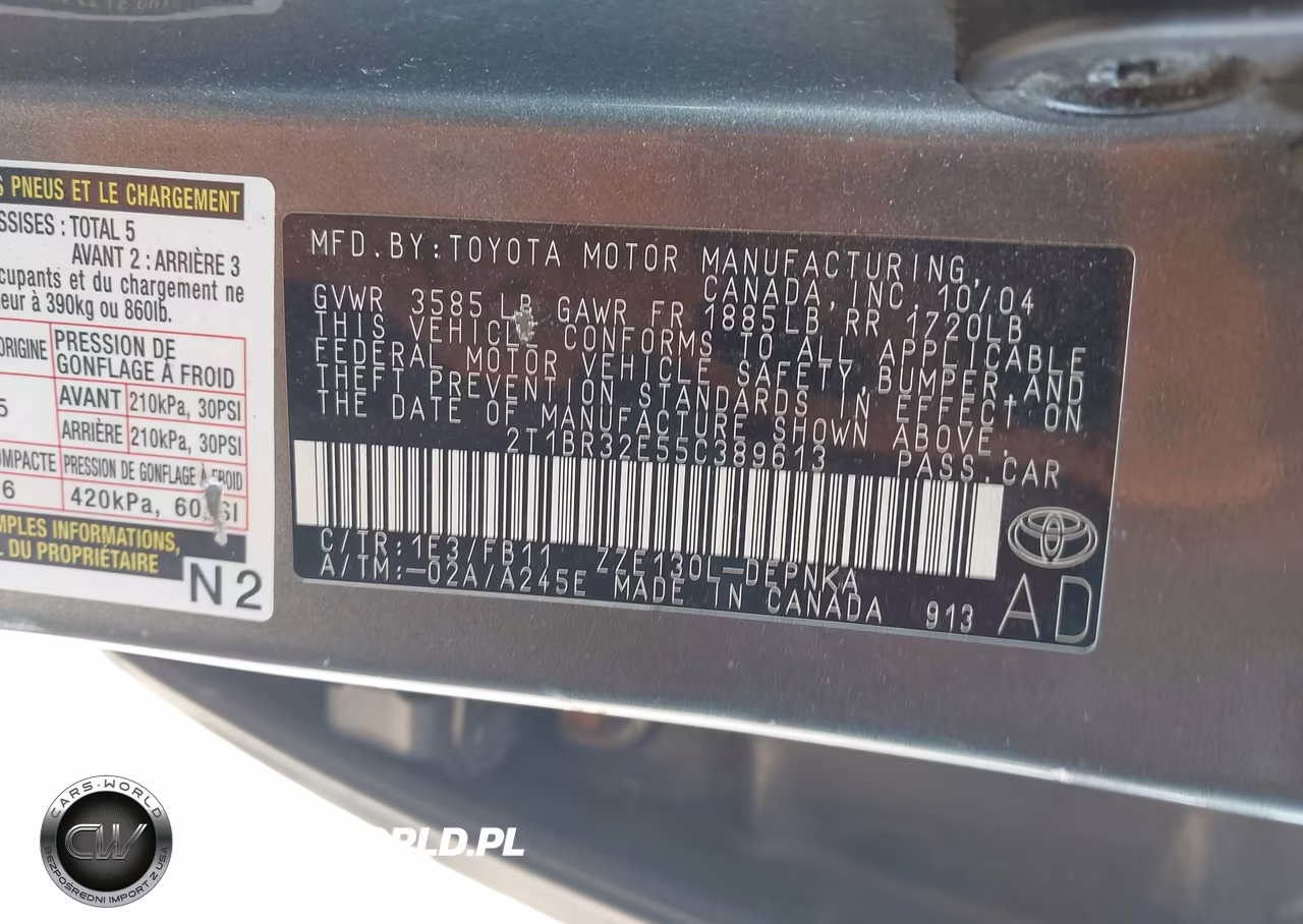 2005 Toyota Corolla Le VIN:2T1BR32E55C389613 - 9