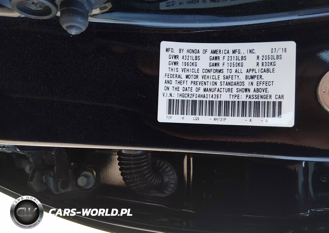 2017 Honda Accord Ex VIN:1HGCR2F04HA014397 - 9