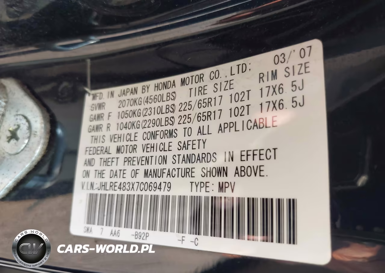 2007 Honda Cr-V Lx VIN:JHLRE483X7C069479 - 9