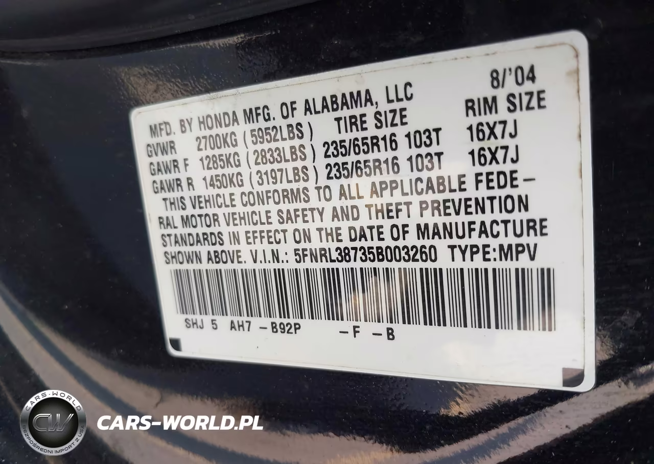 2005 Honda Odyssey Ex-L VIN:5FNRL38735B003260 - 9