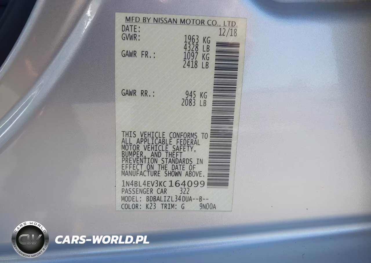 2019 Nissan Altima 2.5 Sl VIN:1N4BL4EV3KC164099 - 9