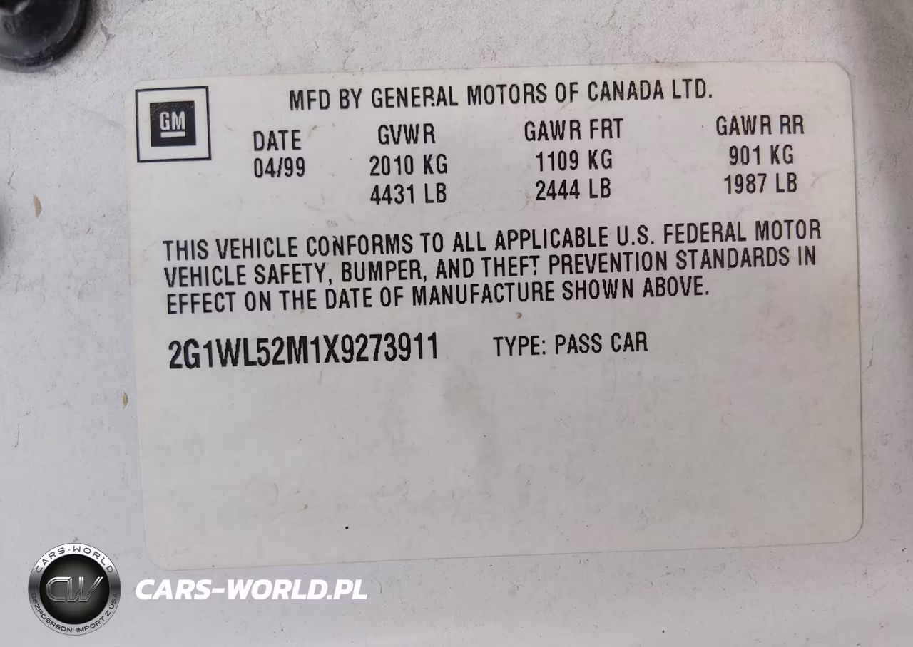 1999 Chevrolet Lumina VIN:2G1WL52M1X9273911 - 9