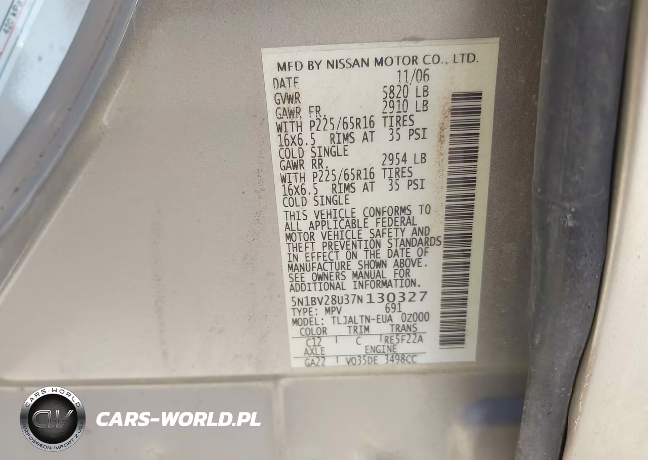 2007 Nissan Quest 3.5 Sl VIN:5N1BV28U37N130327 - 9